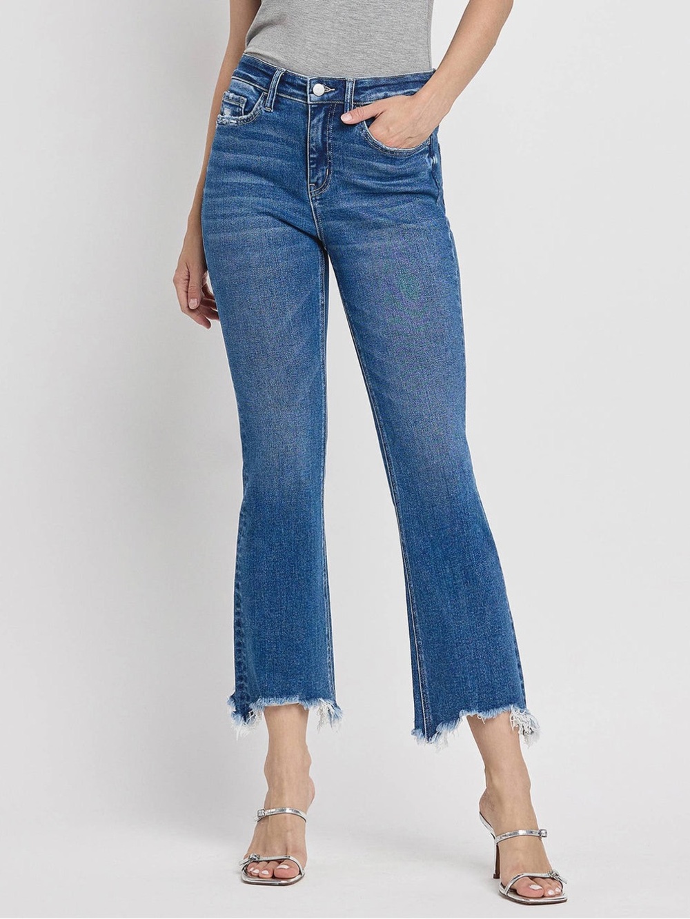 Flying Monkey Medium Blue Cropped Raw-Hem Jeans